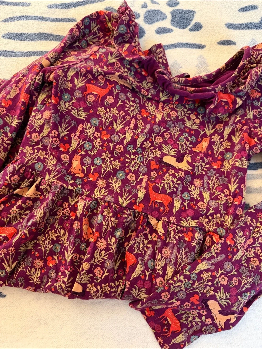 Tea Collection Purple Woodland Ruffle-Neck Dress size 12 nwot